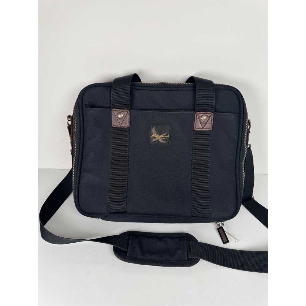 Eddie Bauer Messenger Computer Laptop Bag Zip Up Black Travel Business Casual - Picture 2 of 8